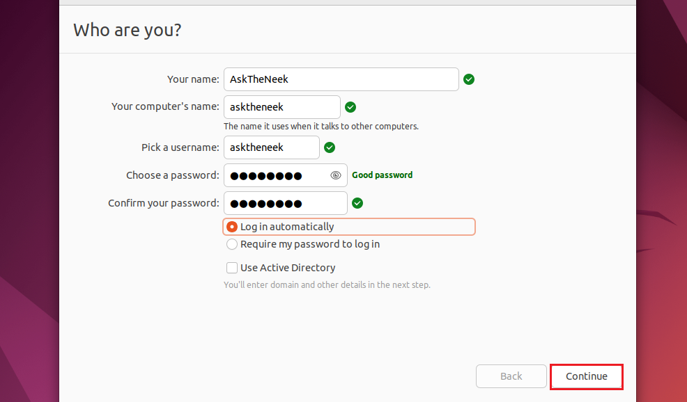 Configure Ubuntu Account