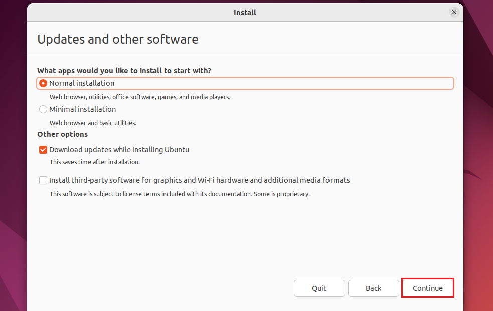 Select Normal Installation