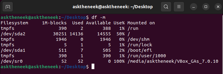 Executing the df m command