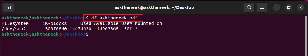 running df command on asktheneek file